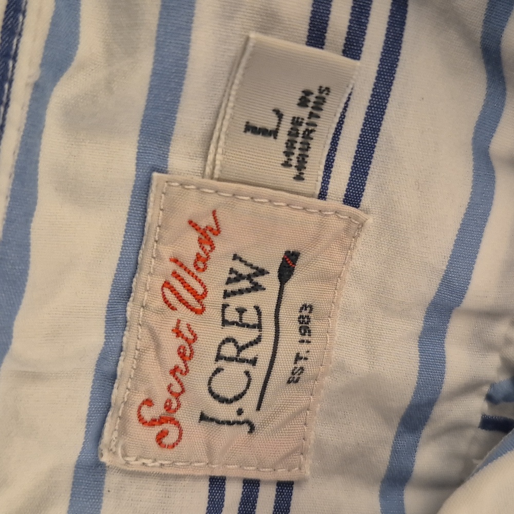 J CREW Secret Wash White Blue Striped Cotton Mens Large Short Sleeve Shirt NEW - Picture 4 of 9